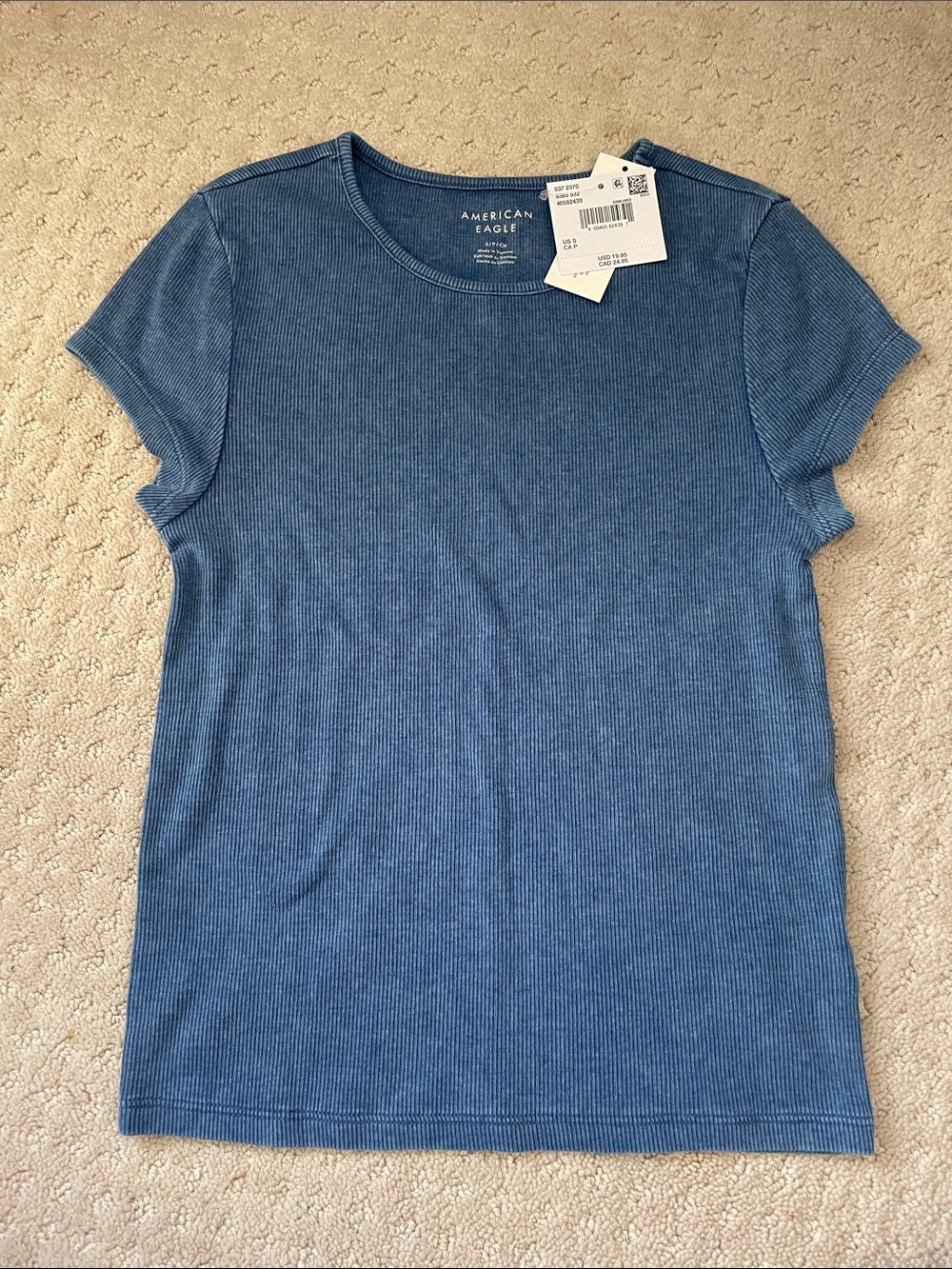 American Eagle Outfitters Short Sleeve Ribbed Tee — Blue